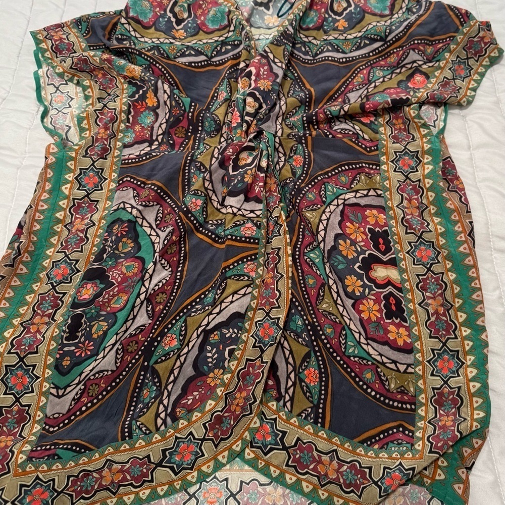 Johnny Was Spezia Silk Multi Color Twisted Front Cover Up Boho Tunic small - Picture 6 of 10